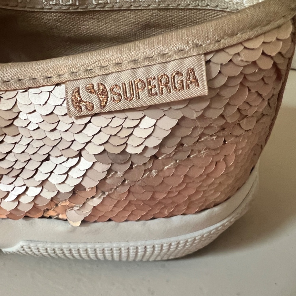 Superga Womens Textured Sequin Round Toe Lace Up Low Top Sneakers Pink - Picture 3 of 11